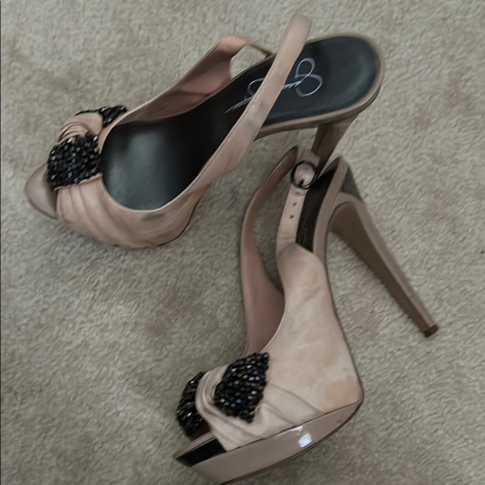 Jessica Simpson Cream and Black Stiletto Heels